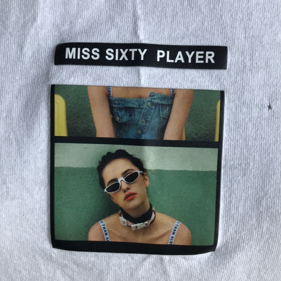 Miss Sixty sz Medium graphic tee photo girl adjustable Neck strap print on back - Picture 2 of 16